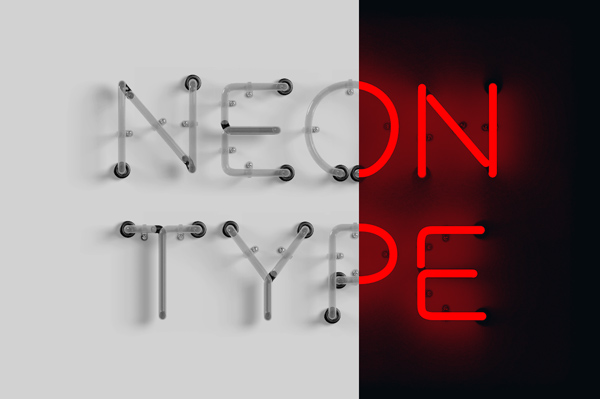 Neon type, a photoshop template to create realistic neon letterings.