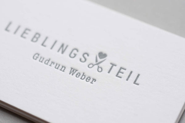 Business cards for fashion designer Gudrun Weber of Lieblingsteil.