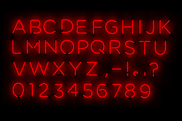 The letters and numbers with red colored glow.