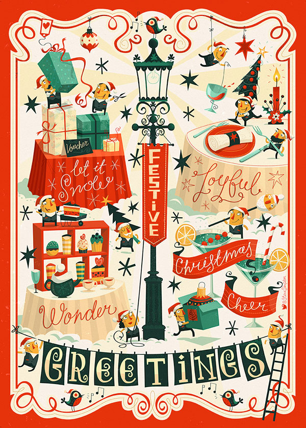Four Seasons Hotel, Dublin - Illustrations by Steve Simpson for a Christmas holidays campaign.
