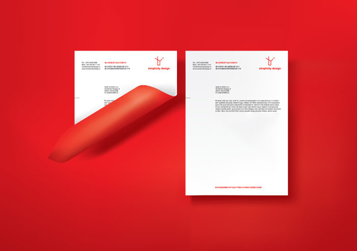 Modern stationery design with red back.