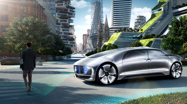 Mercedes Benz F 015, a futuristic self-driving car concept.