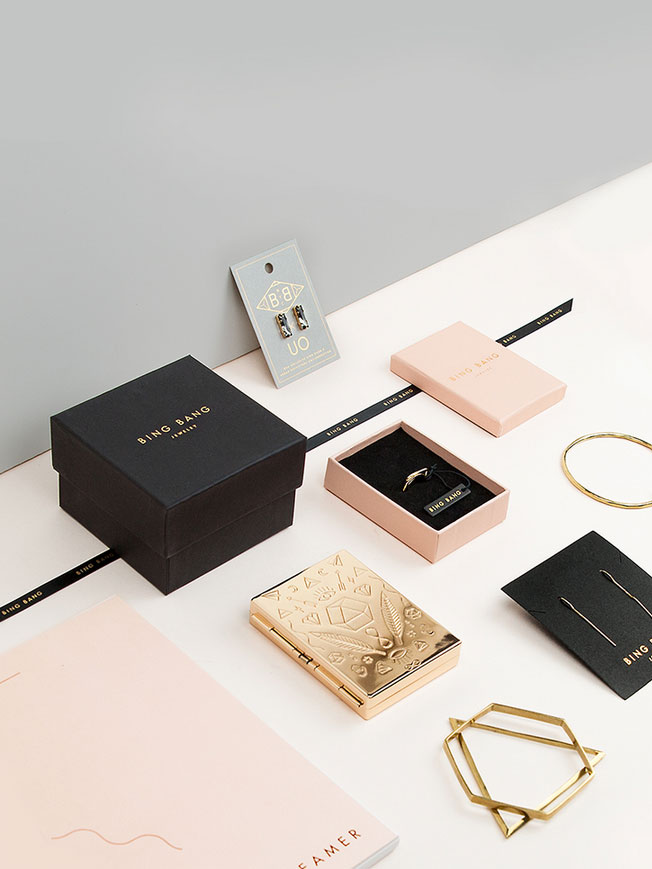Bing Bang Jewelry branding and packaging design by Verena Michelitsch, an Austrian Graphic Designer and Illustrator based in New York City.