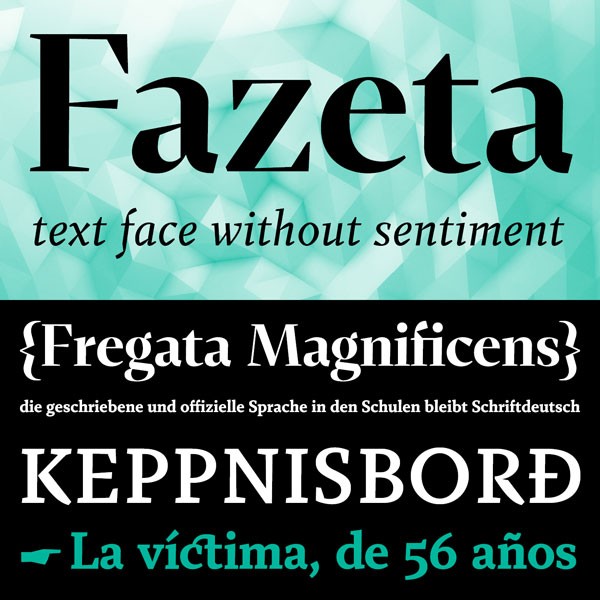 The Fazeta font family from Adtypo is a modern static Antiqua.