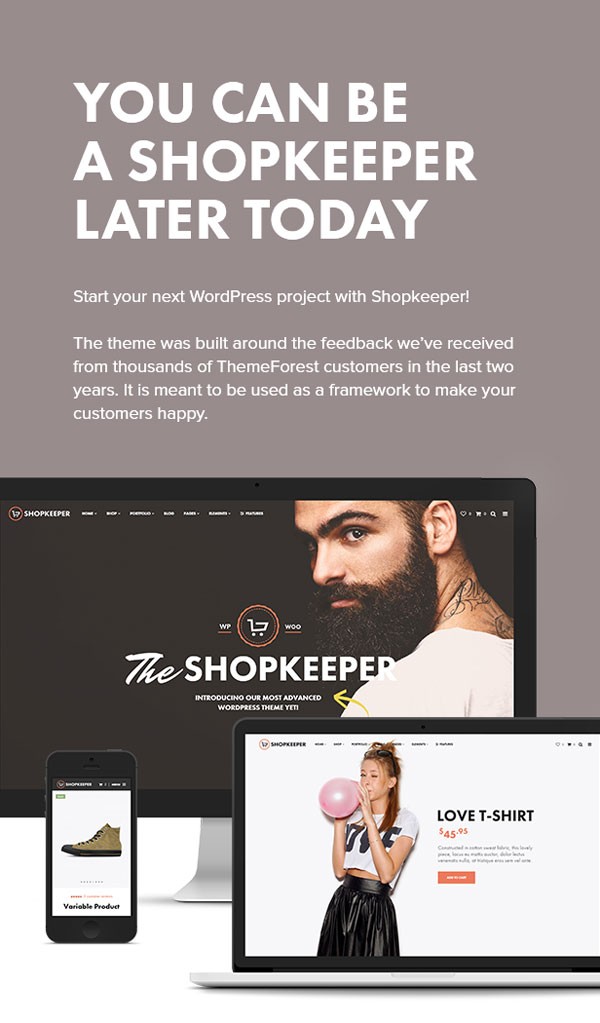 The Shopkeeper WordPress theme based on an incredible framework.