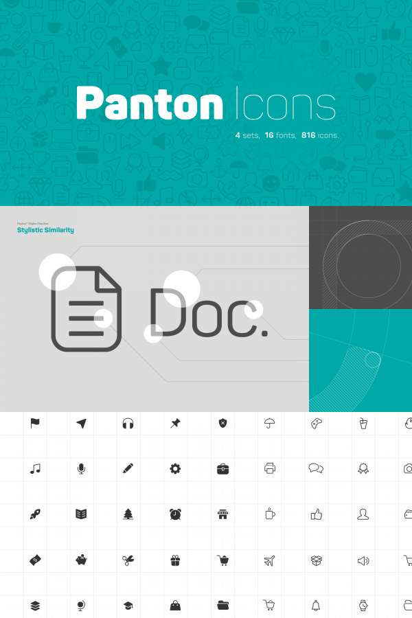 Panton Icons - 4 sets, 16 fonts, 816 icon illustrations.