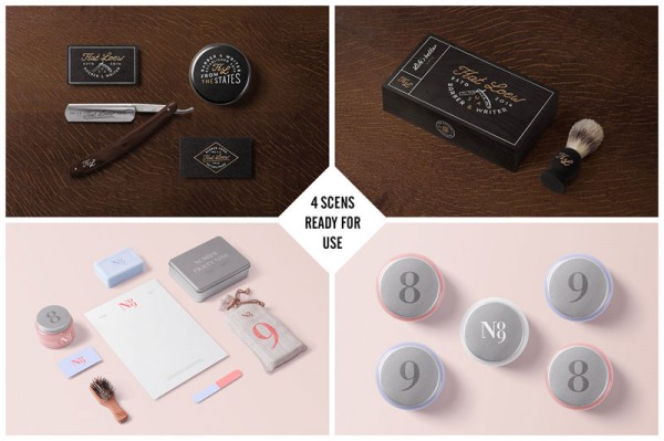 4 scenes ready for the use in your next barber and cosmetics brand identity project.