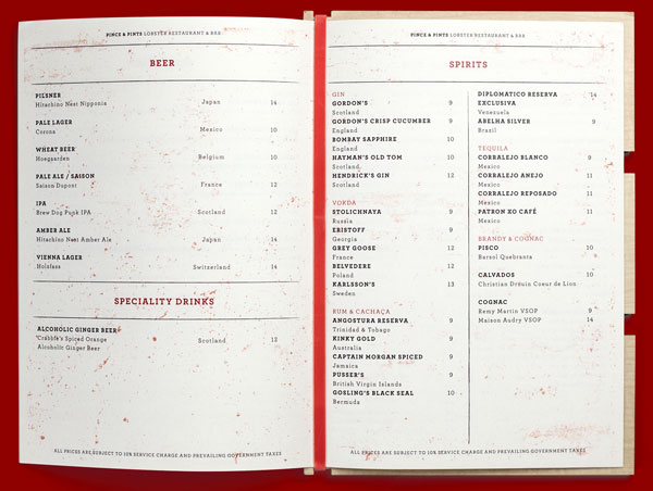 Pince & Pints - menu design by studio Bravo for Pince & Pints.