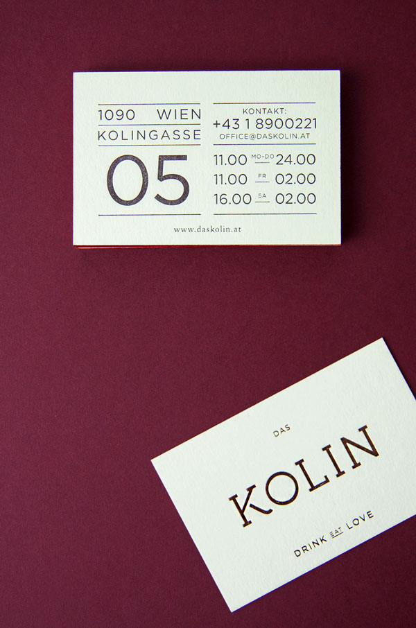 DAS KOLIN - KITCHEN AND DRINKS - Restaurant brand identity by Julia Klinger of studio VON K Design.