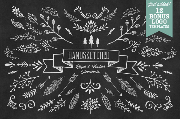 Hand sketched logo and vector elements as well as ornaments.