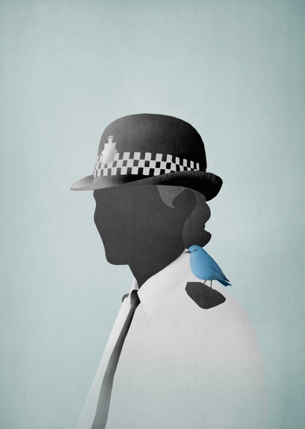 Illustration for British APCO Journel about how the Police are using Twitter to help control the public.