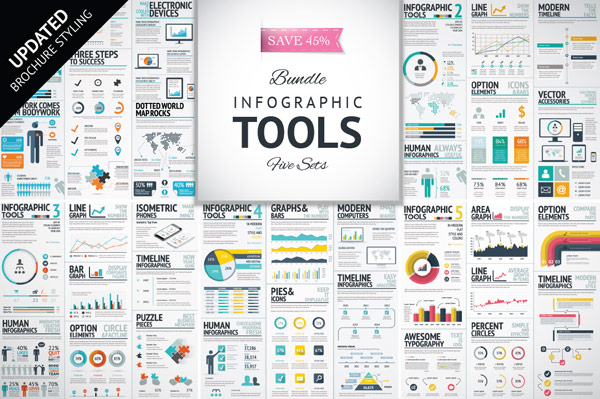 Infographics template bundle with brochure styling update.