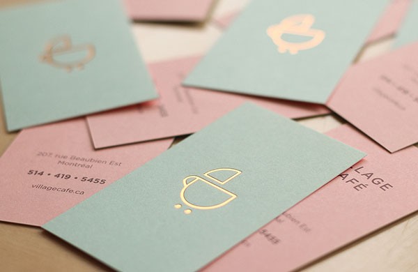 Business cards for Village Café, a kid-friendly coffee shop in Montreal, Canada.