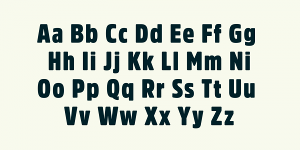 Full alphabet of the sans serif typeface with rounded edges.