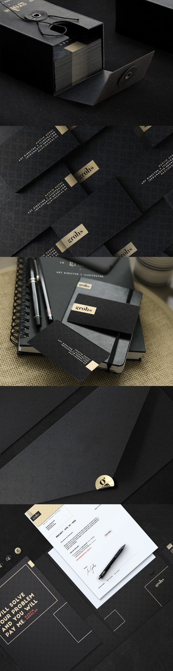 Business cards, stationery, and printed collateral.