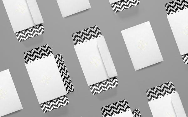 Envelopes with black and white pattern.