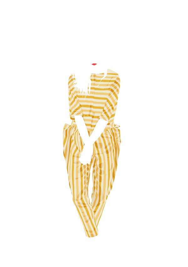The yellow stripes combo - an illustrated fashion look from the VSP Lookbook AW 2013.