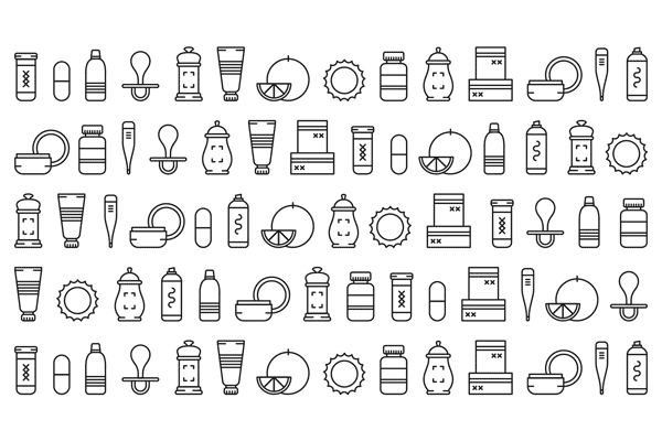 A set of graphics and icons for the visual identity.