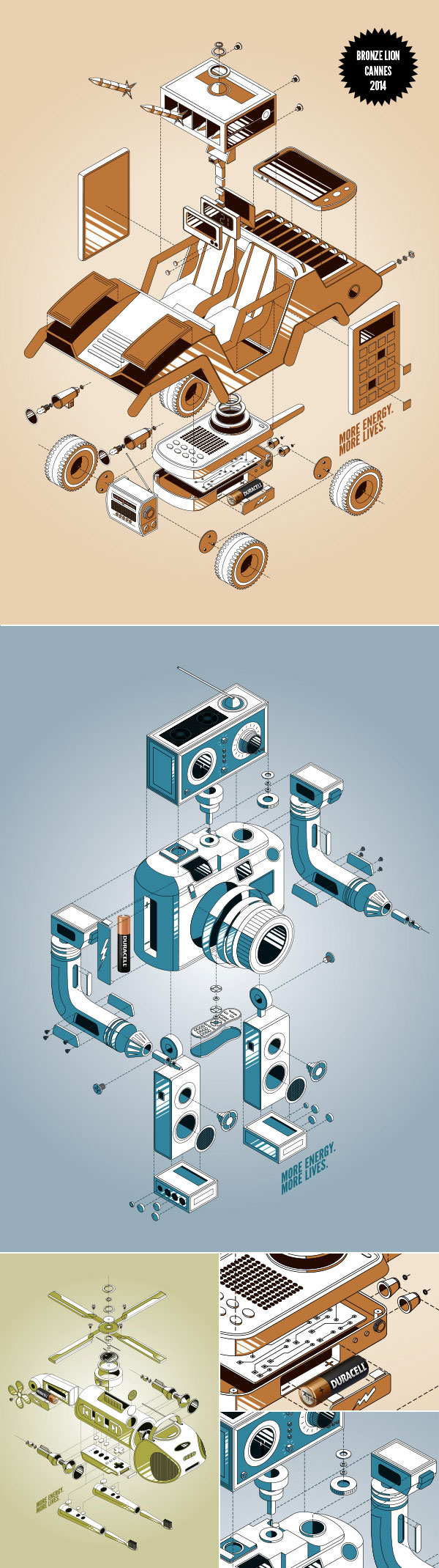 Isometric illustrations by blindSALIDA for the award winning (Cannes Lion) campaign for Duracell.
