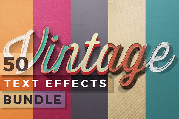 50 Vintage Text Effects Bundle for download.