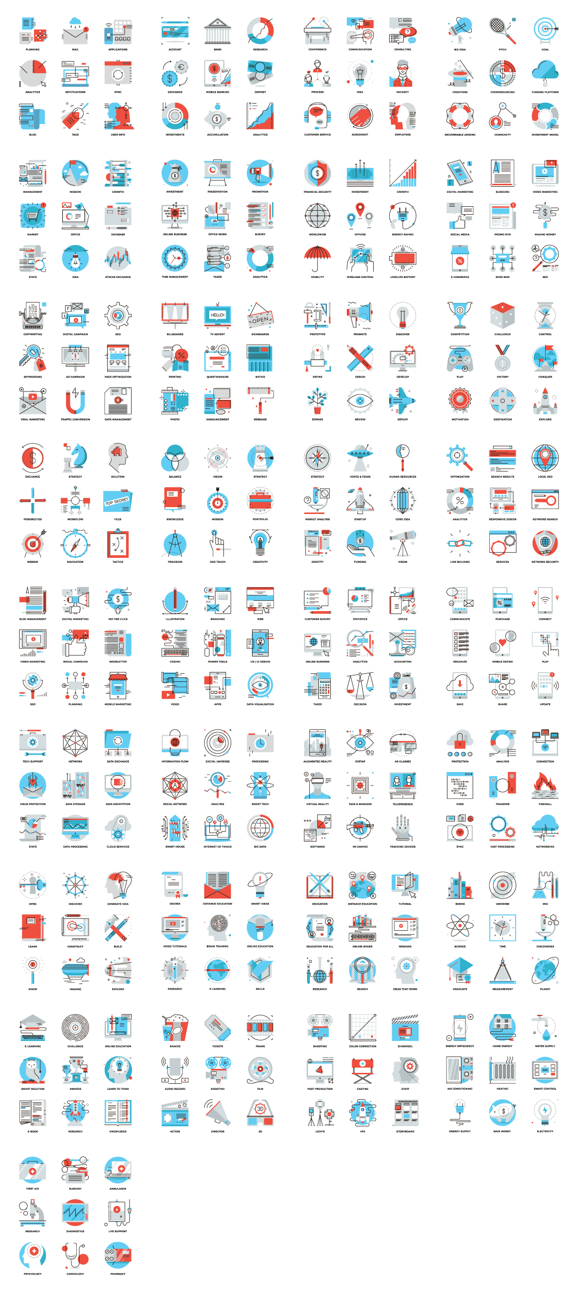 A list of all the 297 icons from diverse topics.