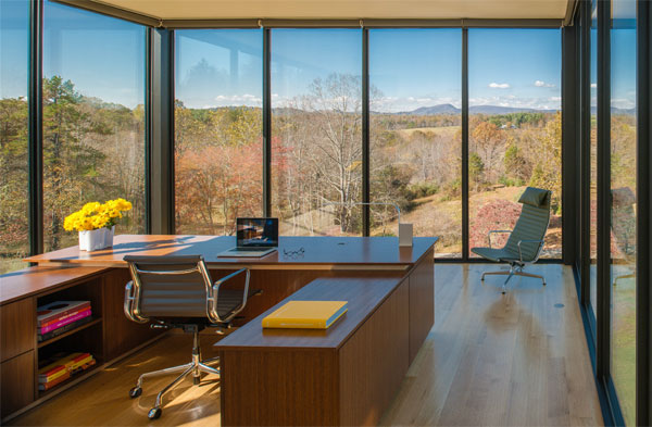 The office provides breathtaking views of the landscape.