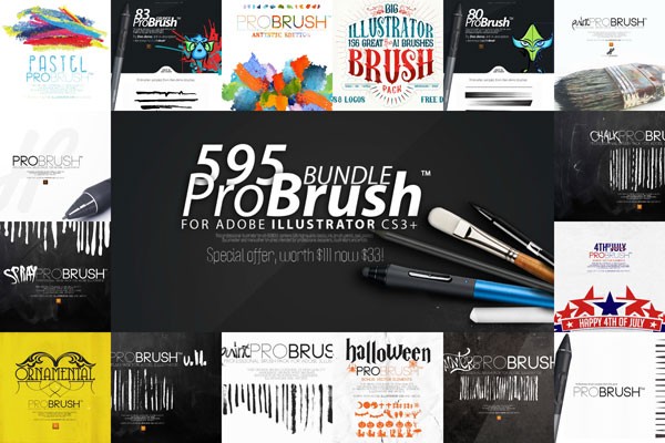 595 BRUSHES - ProBrush™ BUNDLE - Adobe Illustrator brushes