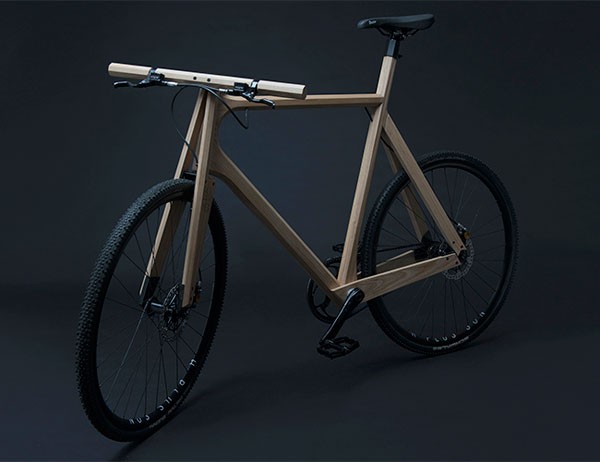 A custom designed wood bicycle frame.