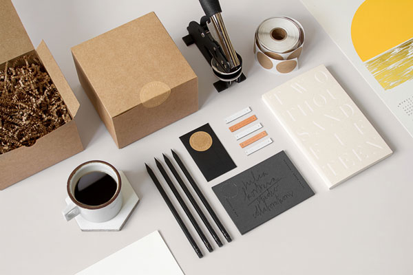 Simple, clean stationery and packaging design by Julia Kostreva.