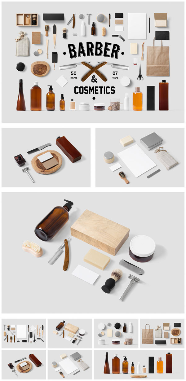 Barber and Cosmetics branding mock-up.