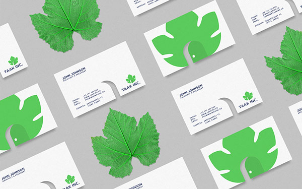 Business cards with the green wine leaf logo.