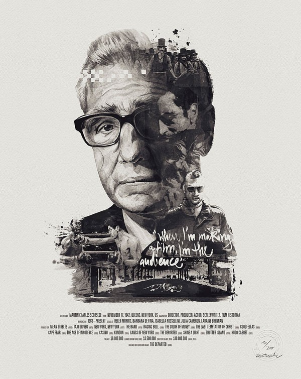 Movie director portrait of Martin Charles Scorsese.