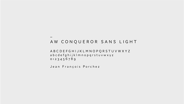 AW Conqueror Sans Light is the corporate typeface.