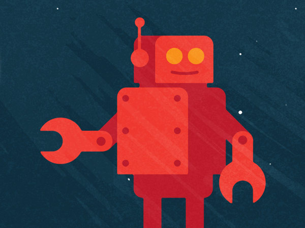 A flat illustrated robot graphic.