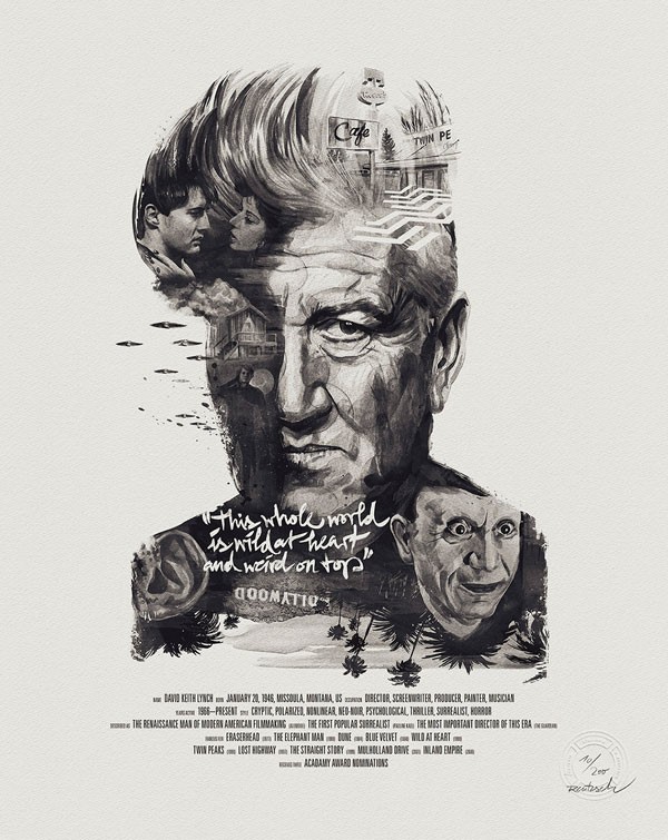 David Lynch illustrated movie director portrait.