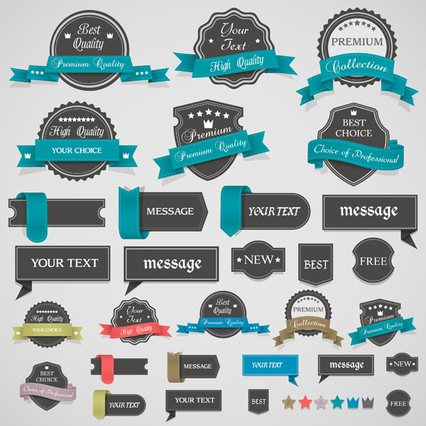 A collection of vintage labels and ribbons - stock image.
