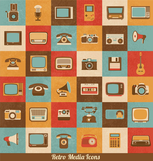 Retro style media icons  and vintage elements.