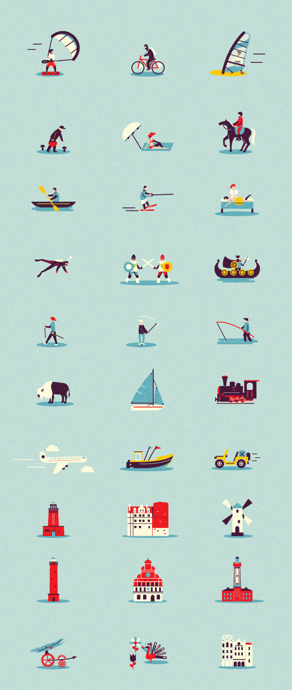 Several character illustrations and objects created by Adam Quest, a Poznań, Poland based illustrator.