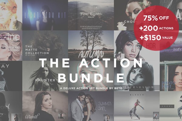 The Action Bundle by Beto Alanis for Adobe Photoshop. Get more than 200 preset Adobe Photoshop actions (over $150 value, available in this bundle for only $39).