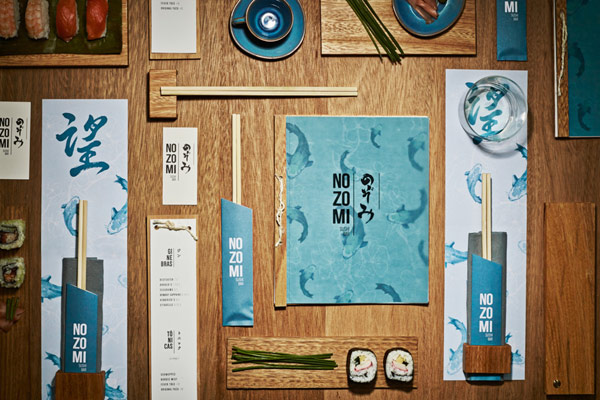 Branding project by studio Masquespacio for the Nozomi Sushi Bar.