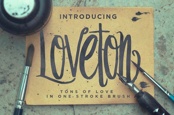 The Loveton typeface is a hand drawn, swirly script font with a vertical body.