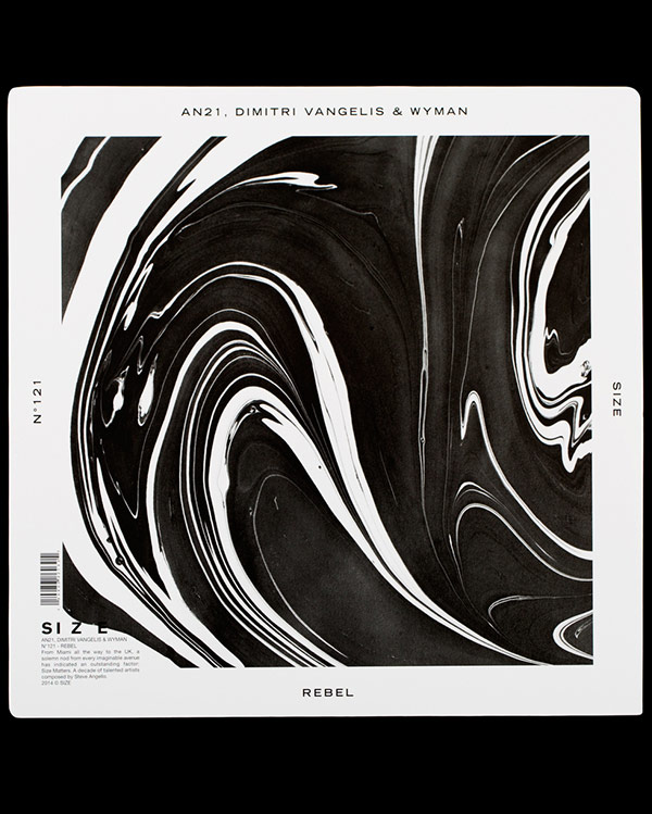 Black and white record cover design with abstract artwork for Dimitri Vangelis & Wyman.