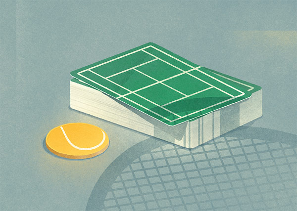 A poker tennis illustration by Karolis Strautniekas, a Vilnius, Lithuania based illustrator.