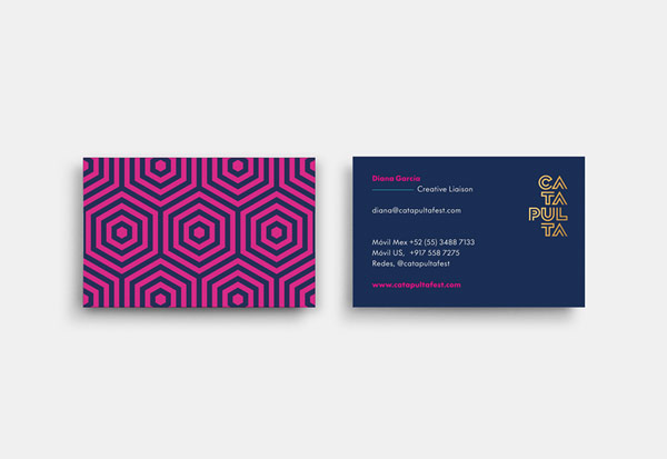 Business card with contact information on the front and the typical corporate pattern on the back.