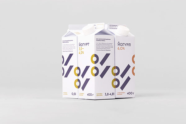 Cheburashkini Brothers Dairy packaging design based on graphics and typography.