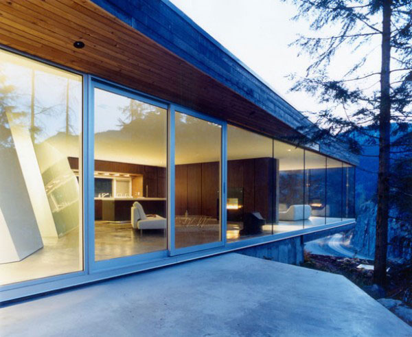 Generous glass walls provide a great view of the mountains.