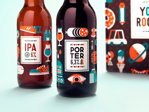 Close up of the beer labels.