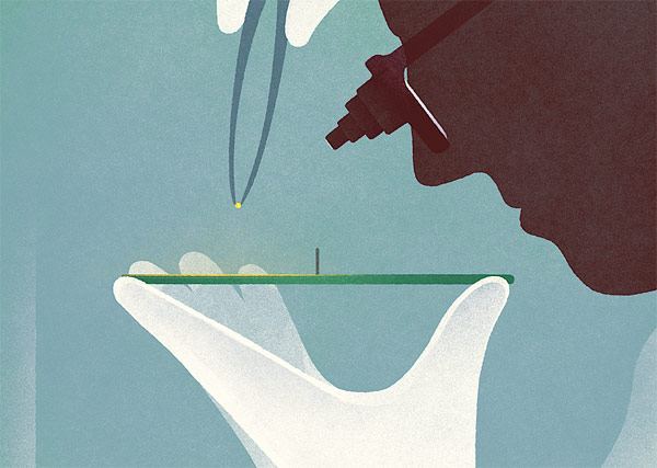 The game requires perfect precision. Creative work from a series of tennis illustrations created for a magazine.