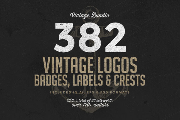 382 vintage logos bundle by Alex Traian Munteanu of Zeppelin Graphics.