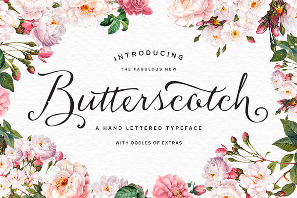 The fabulous new Butterscotch font by Nicky Laatz is a hand lettered typeface with oodles of extras.